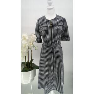 Shelby & Palmer Womens Black White Houndstooth Belted Lined A-Line Dress Size 12
